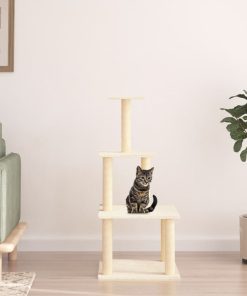 vidaXL Kratzbaum mit Sisal-Kratzsäulen Creme 111 cm