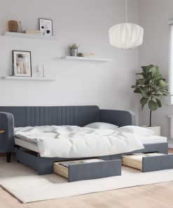 vidaXL Tagesbett Ausziehbar mit Schubladen Dunkelgrau 100x200 cm Samt