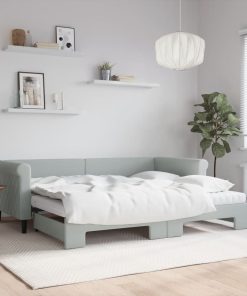 vidaXL Tagesbett Ausziehbar mit Matratzen Hellgrau 90x200 cm Samt