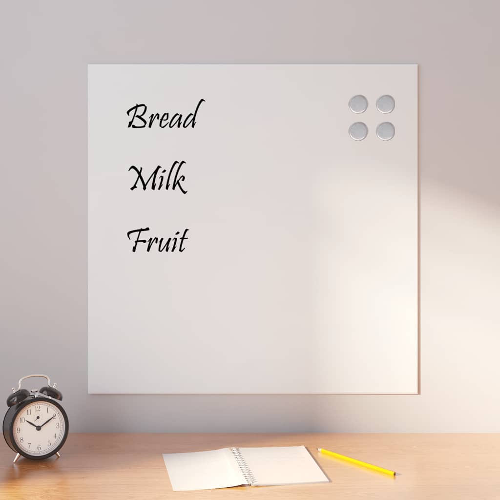 vidaXL Pizarra magnética de pared vidrio templado blanco 60x60 cm