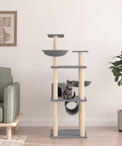vidaXL Kratzbaum mit Sisal-Kratzsäulen Hellgrau 141 cm