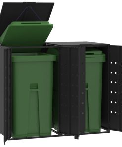 vidaXL Mülltonnenbox für 2 Tonnen Schwarz 138x79x117 cm Stahl