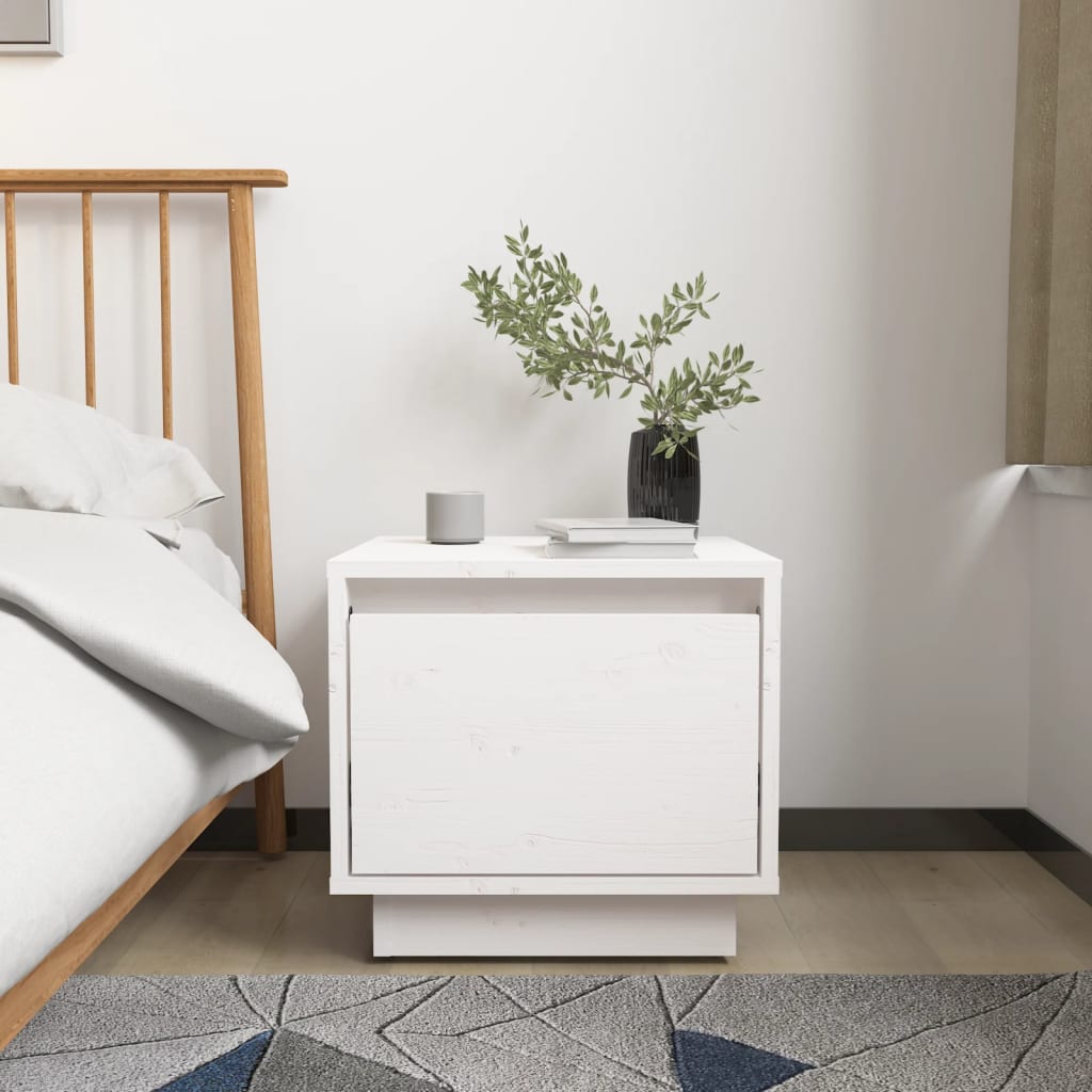 Comodino Bianco 35x34x32 Cm In Legno Massello Di Pino