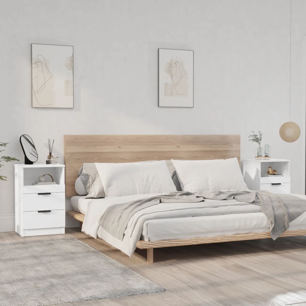 Comodini A Muro 2 Pz Bianchi In Legno Multistrato