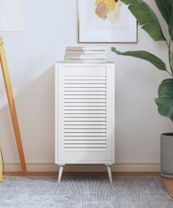Anta Con Design A Lamelle Bianca 69x39,4 Cm In Legno Di Pino