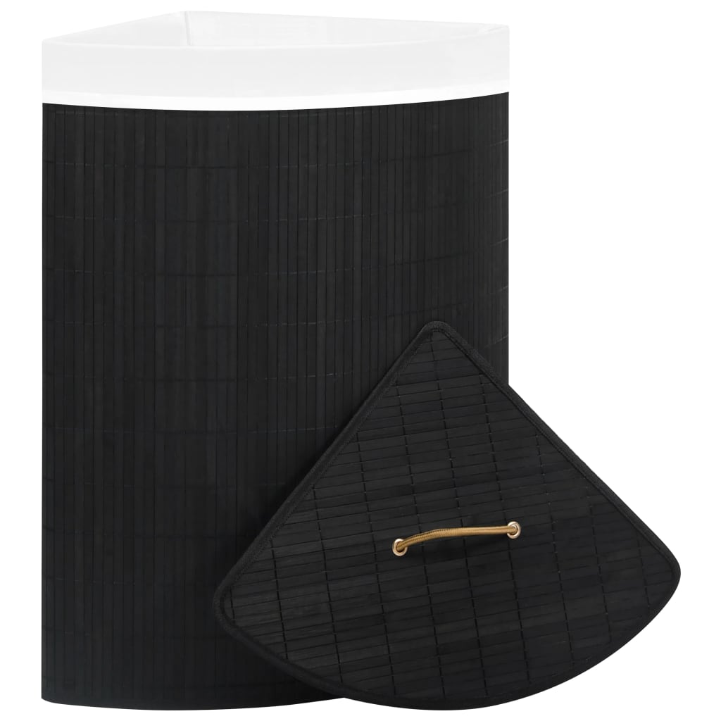 Cesto Portabiancheria Angolare In Bambù Nero 60 L - Image 3