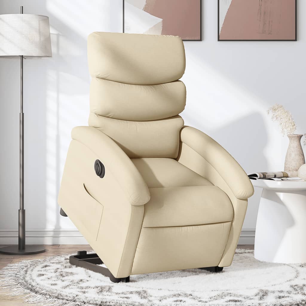 Poltrona Alzapersona Reclinabile Elettrica Crema In Tessuto