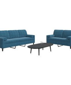 Set Di Divani 2 Pz Con Cuscini E Rinforzi Blu In Velluto