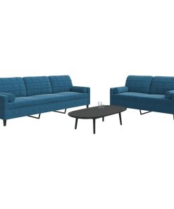 Set Di Divani 2 Pz Con Cuscini E Rinforzi Blu In Velluto