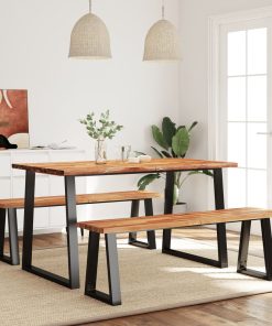 Set Da Pranzo 3 Pz Con Bordi Vivi In Legno Massello Di Acacia