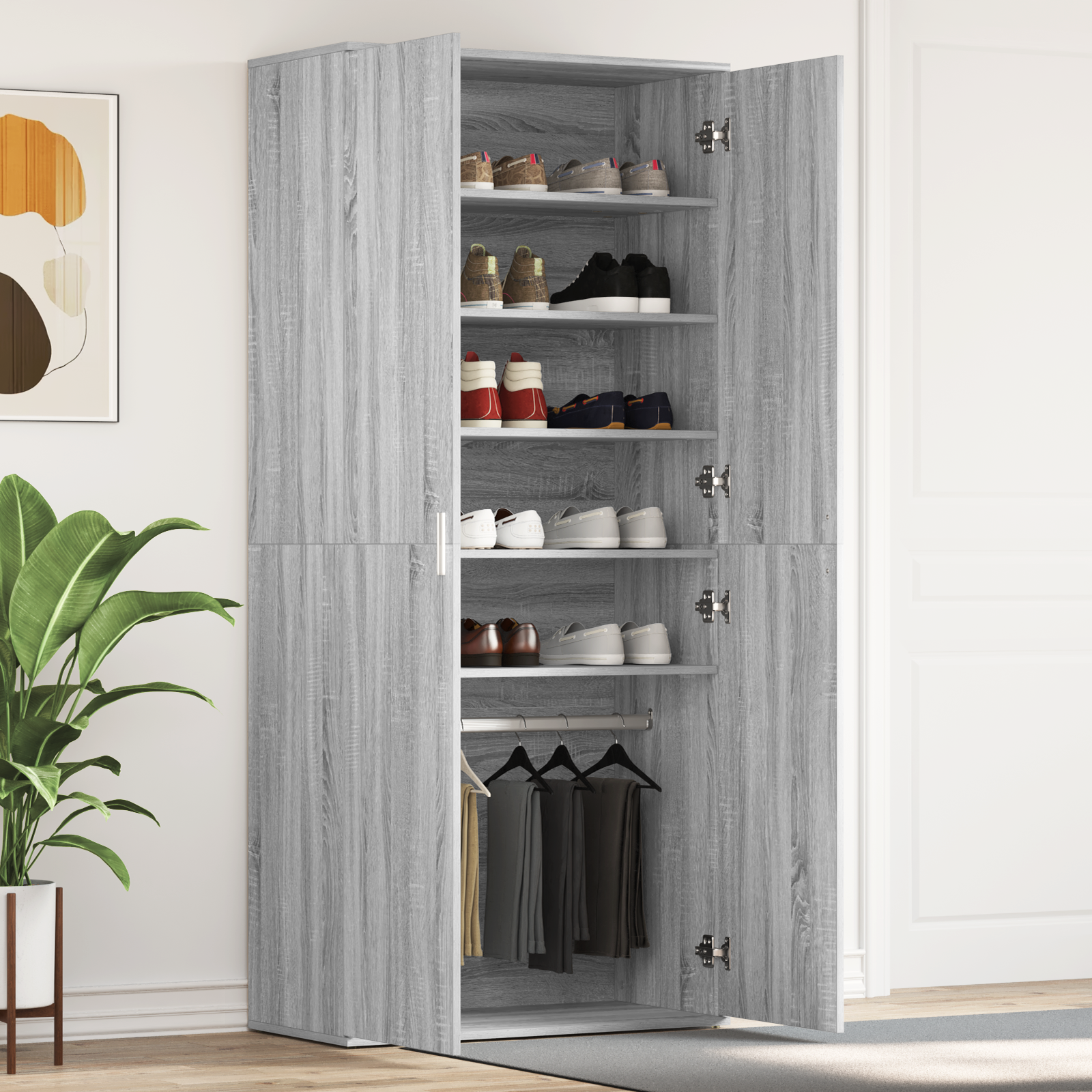 Armadio Per Scarpe Grigio Sonoma 80x39x180 Cm Legno Ingegnerizzato