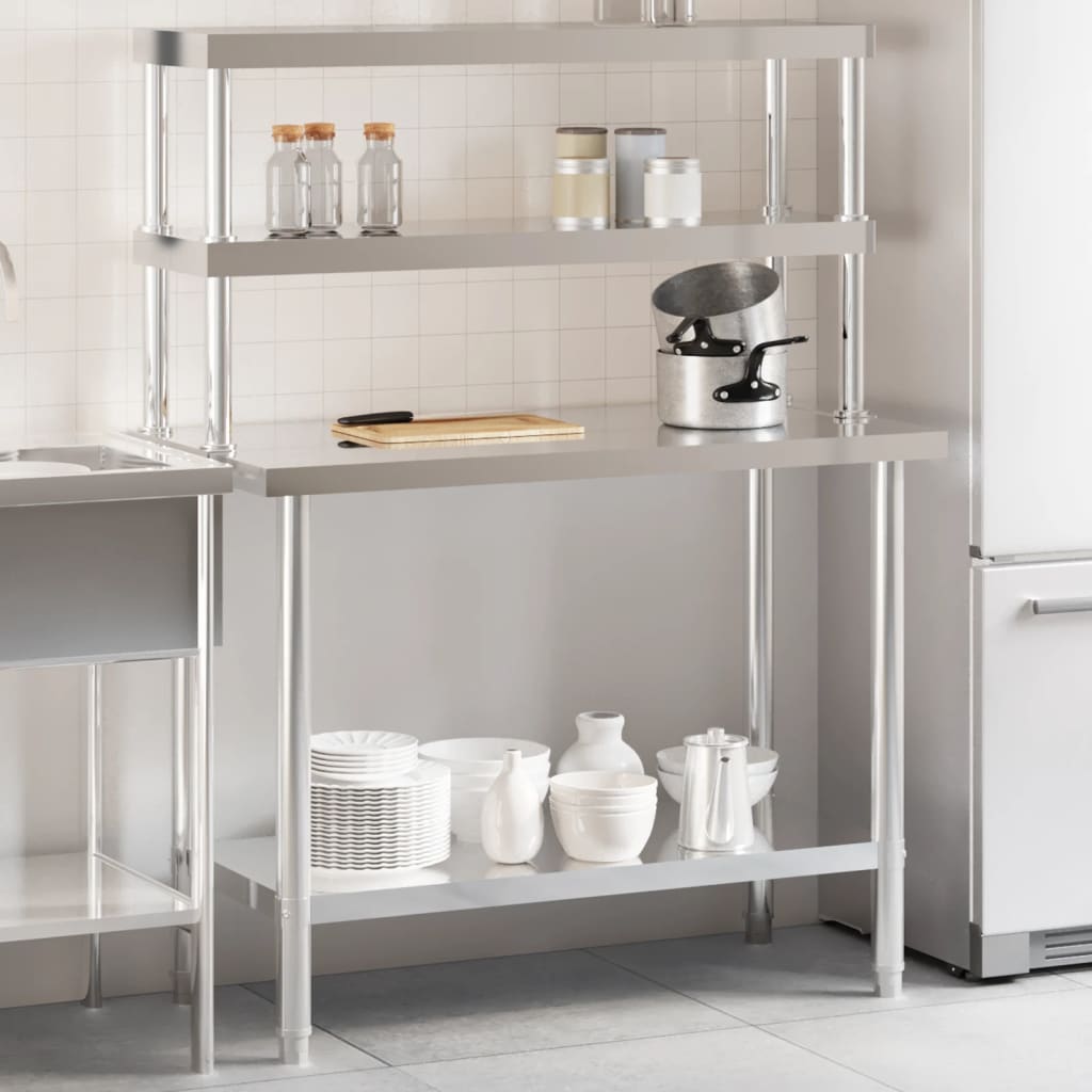 Tavolo Lavoro Cucina Con Ripiano 110x55x150 Cm Acciaio Inox