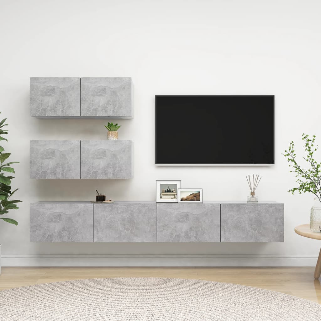 Set Di Mobili Porta Tv 4 Pz Grigio Cemento In Legno Multistrato