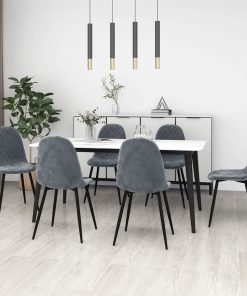 Sedie Da Pranzo 6 Pz Grigio Scuro In Velluto