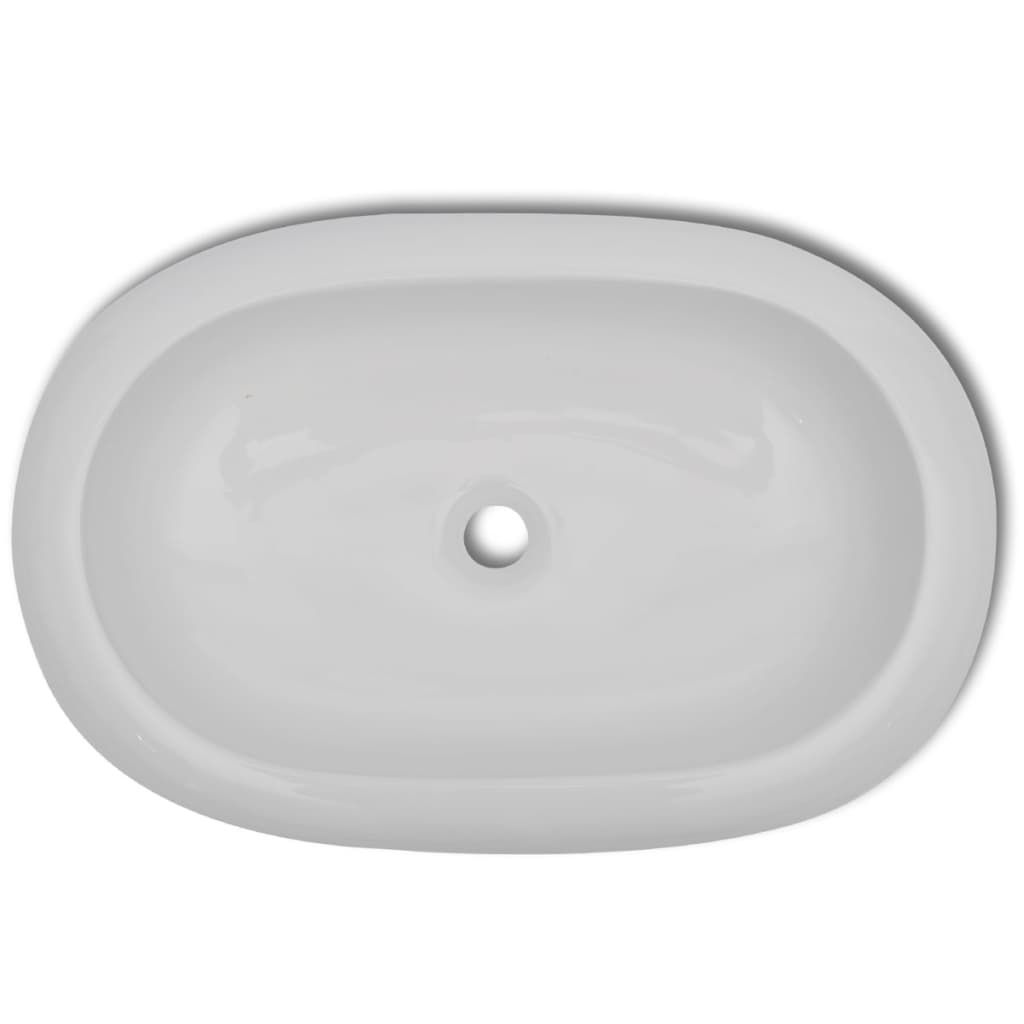 Lavello Bagno Con Miscelatore In Ceramica Ovale Bianco - Image 6
