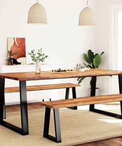 Tavolo Da Pranzo Bordi Vivi 200x90x75 Cm Legno Massello Acacia