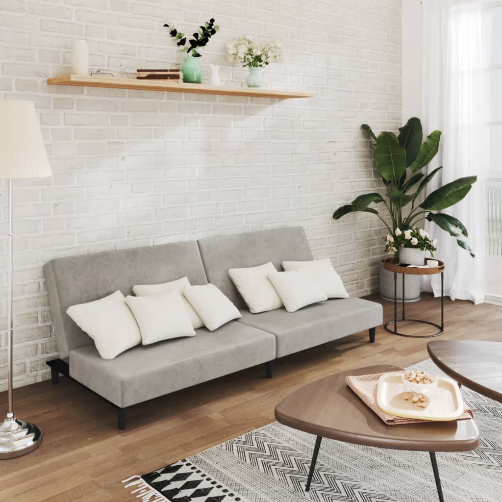 Divano Letto A 2 Posti Grigio Chiaro In Velluto