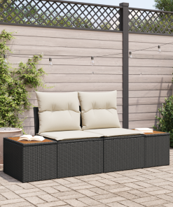 Divano Da Giardino Nero 184 X 62 X 85cm Polyrattan