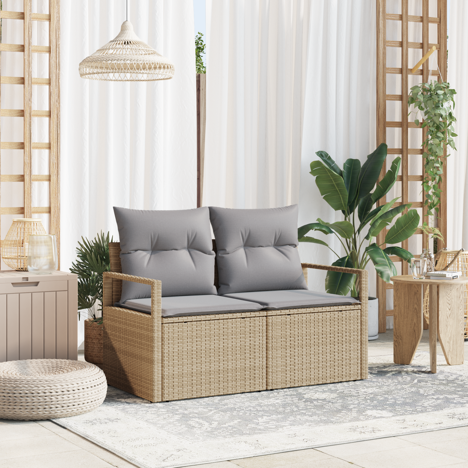 Divano Da Giardino Beige 120 X 62 X 69cm Polyrattan