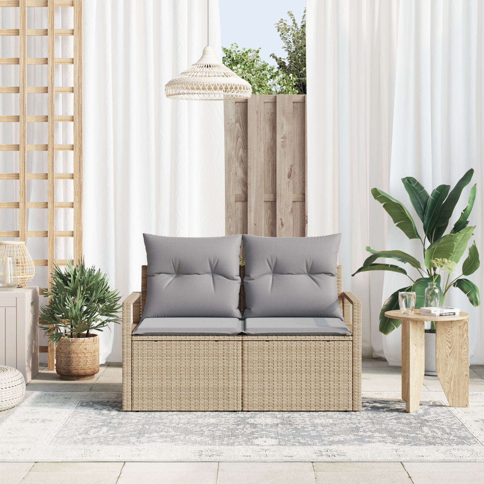 Divano Da Giardino Beige 120 X 62 X 69cm Polyrattan