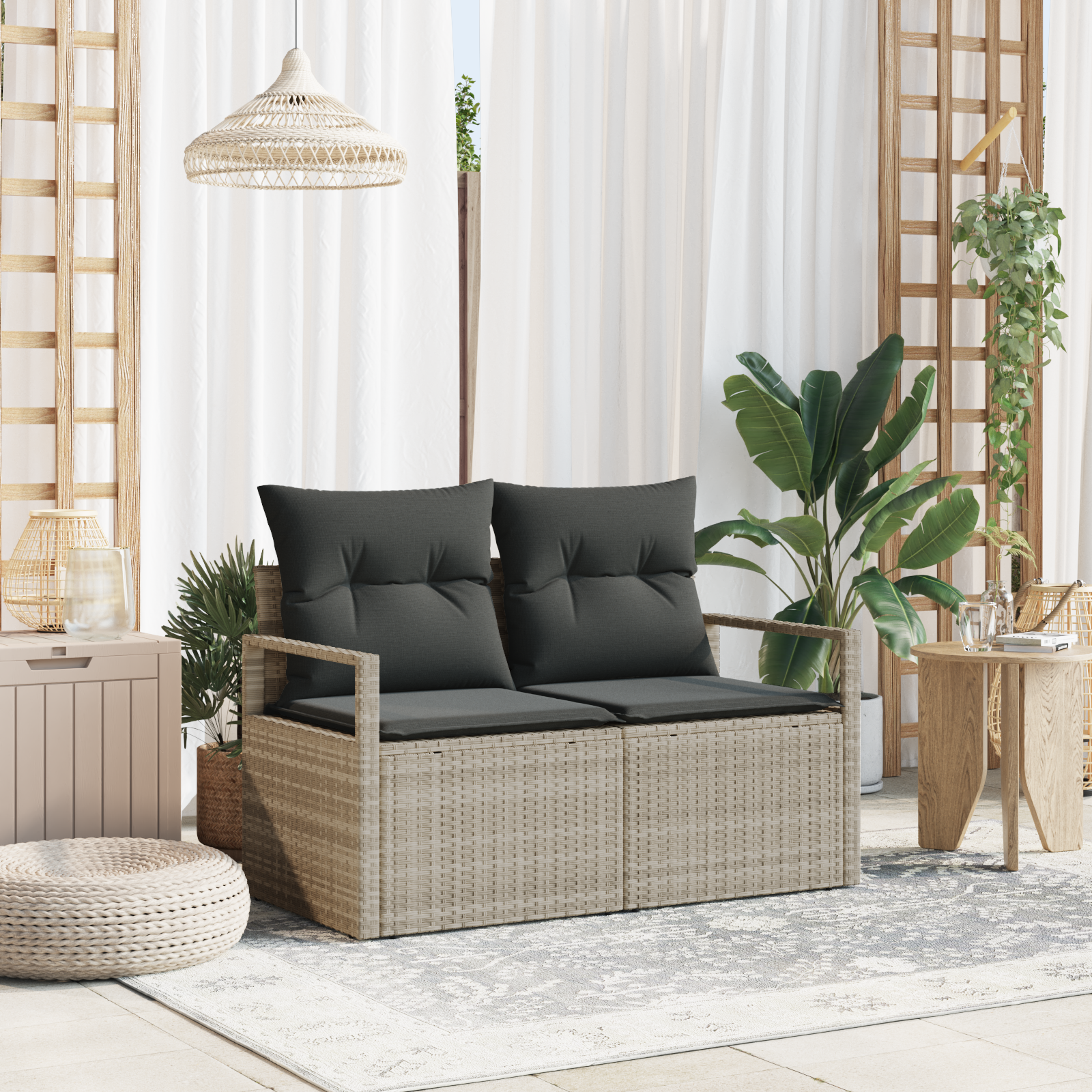 Divano Da Giardino Grigio 120 X 62 X 69cm Polyrattan