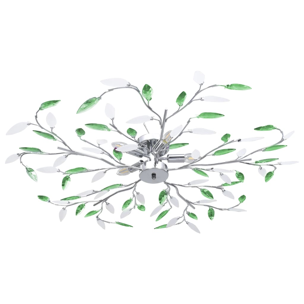 Lampadario Foglie E Bracci In Cristallo Acrilico 5 E14 Verde