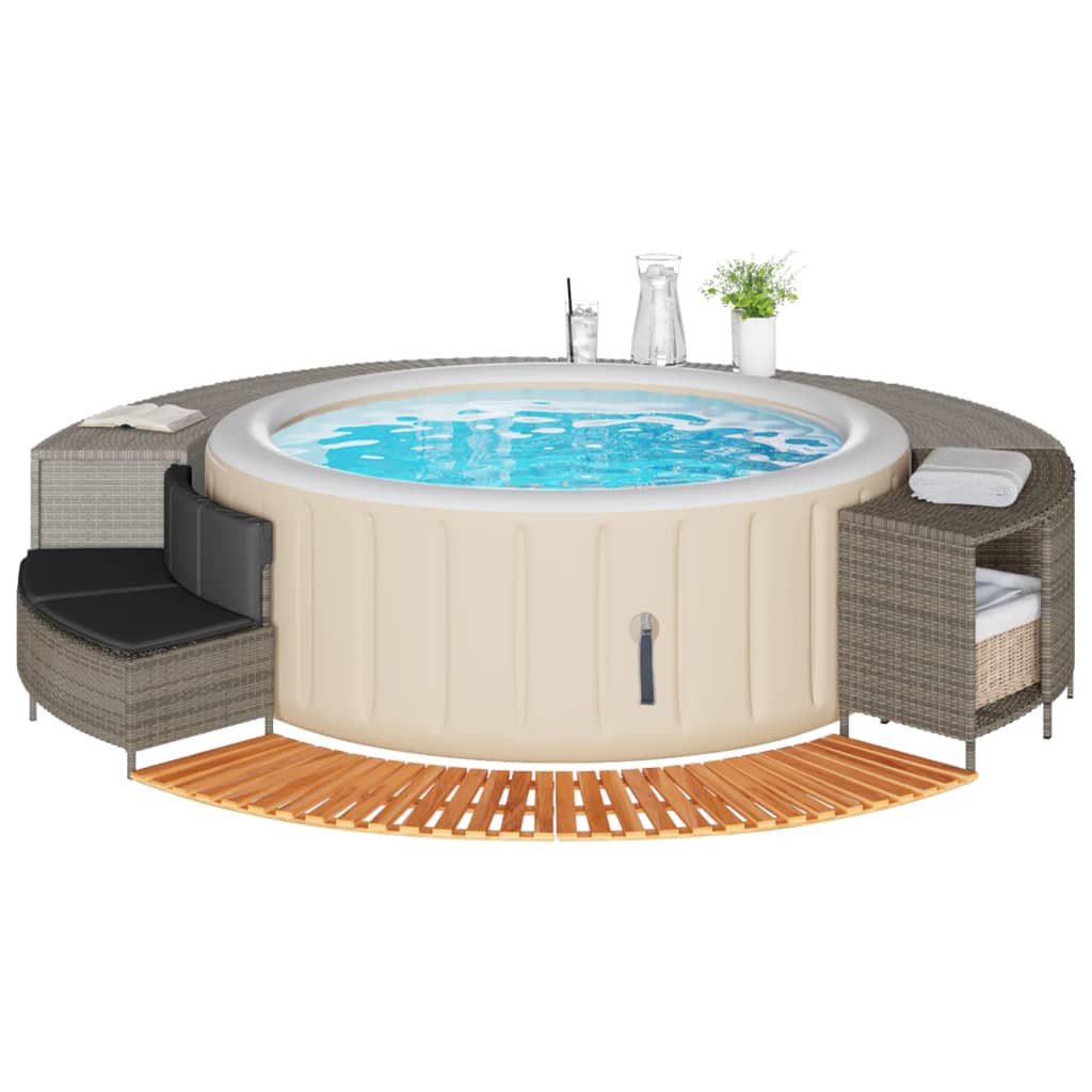 Bordo Per Spa Grigio In Polyrattan E Legno Massello Di Acacia