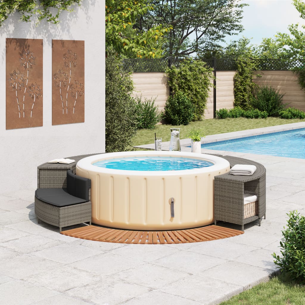 Bordo Per Spa Grigio In Polyrattan E Legno Massello Di Acacia - Image 3