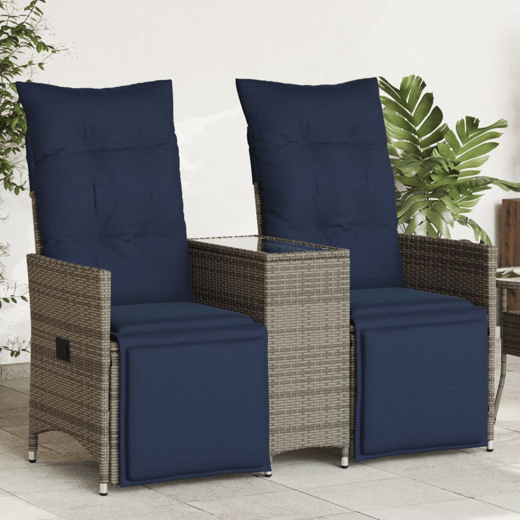 Divano Da Giardino Reclinabile A 2 Posti Con Tavolo Grigio In Polyrattan