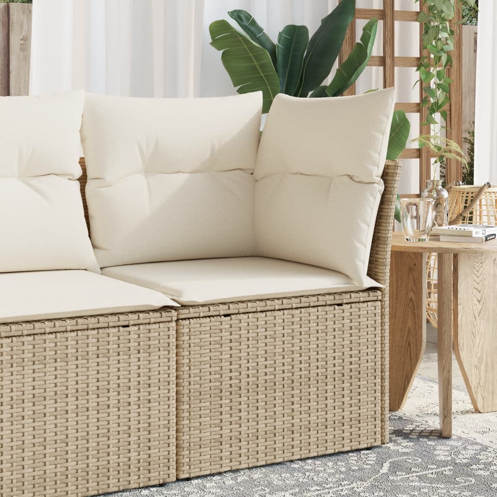 Divano Angolare Da Giardino Con Cuscini Beige In Polyrattan
