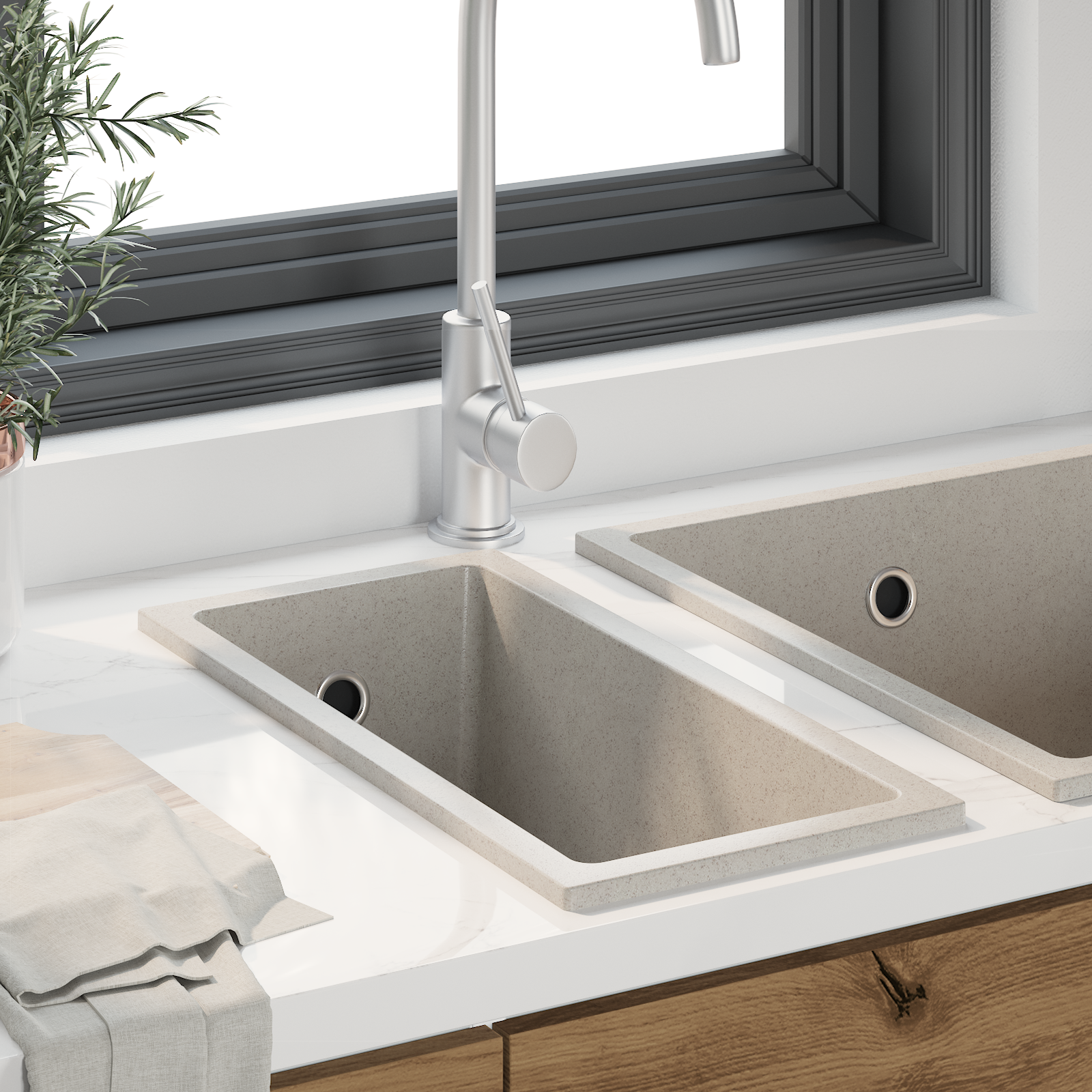 Lavello Da Cucina Beige 21 X 44 X 14 Cm Granito - Image 3