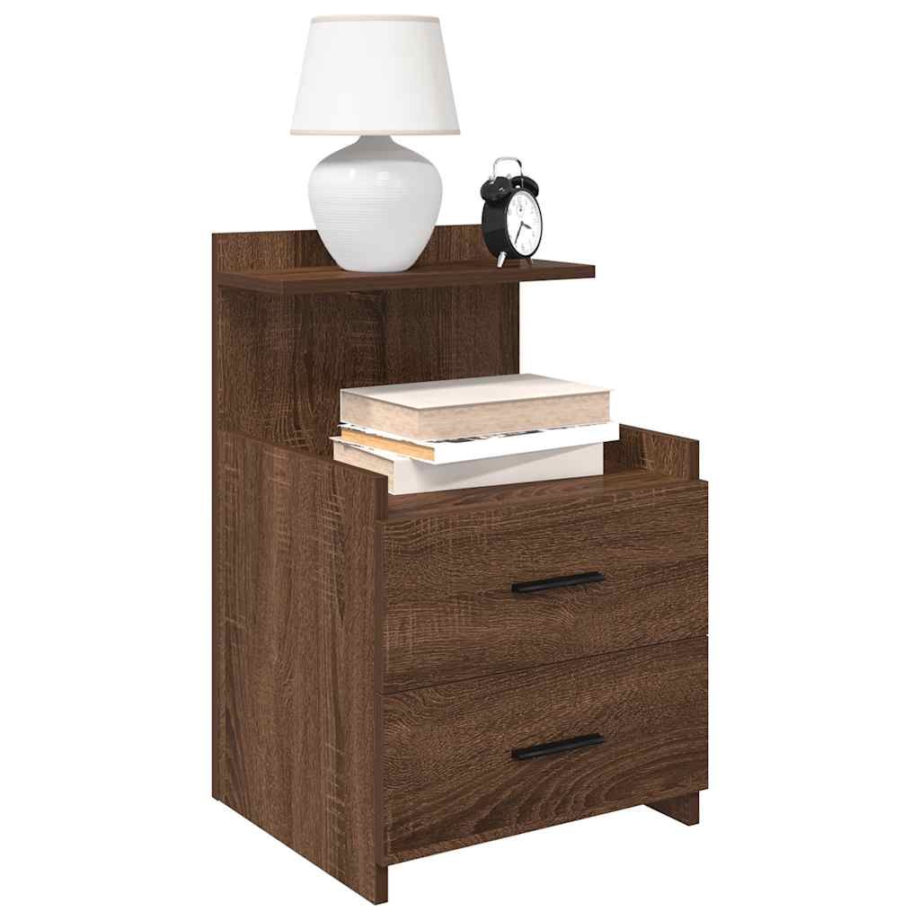 Comodini 2 Pz Con 2 Cassetti In Rovere Marrone 40x36,5x62 cm