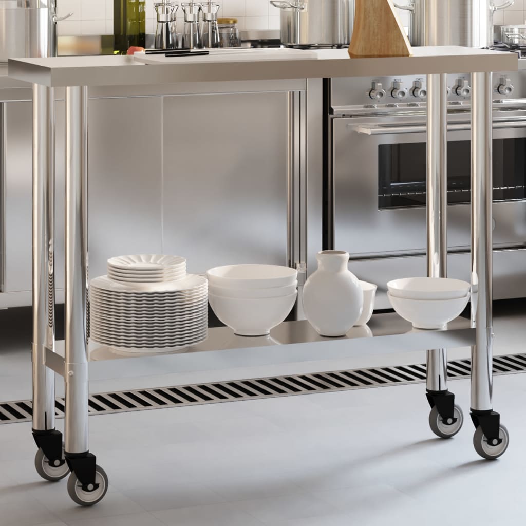 Tavolo Da Lavoro Cucina Con Ruote 110x30x85 Cm In Acciaio Inox