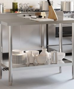 Tavolo Lavoro Cucina Con Paraschizzi 110x55x93cm Acciaio Inox