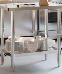 Tavolo Da Lavoro Da Cucina 82,5x55x85cm In Acciaio Inossidabile
