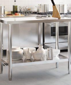 Tavolo Da Lavoro Da Cucina 110x55x85 Cm In Acciaio Inossidabile