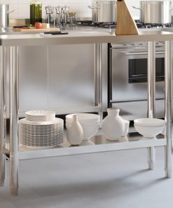 Tavolo Da Lavoro Da Cucina 110x30x85 Cm In Acciaio Inossidabile