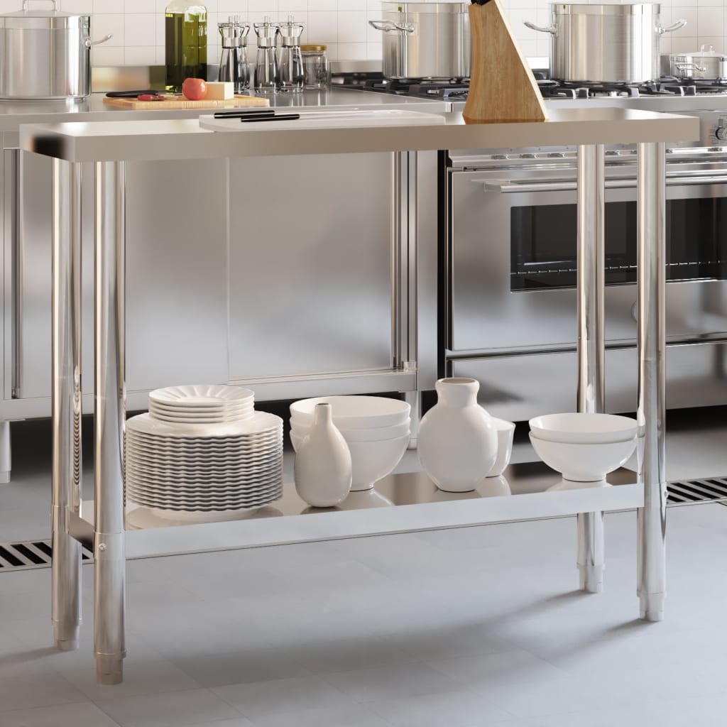 Tavolo Da Lavoro Da Cucina 110x30x85 Cm In Acciaio Inossidabile