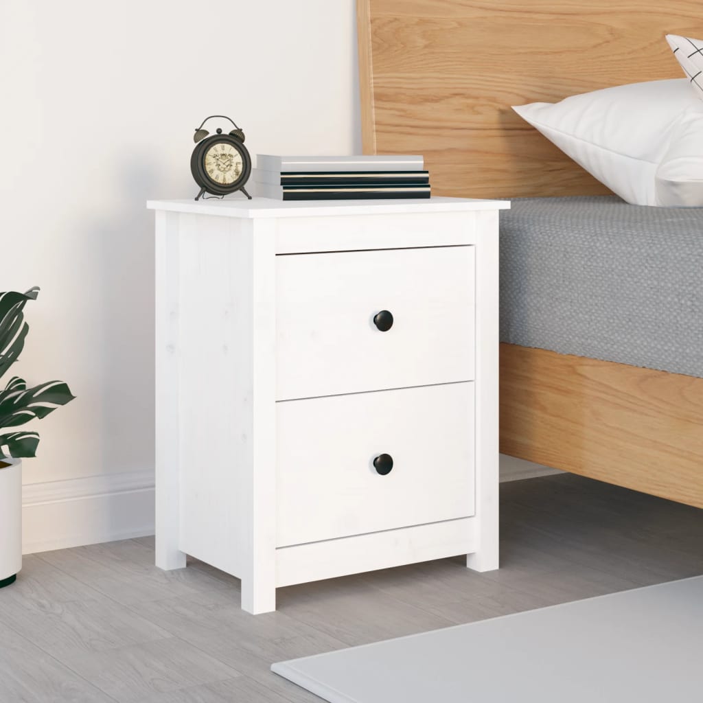 Comodino Bianco 50x35x61,5 Cm In Legno Massello Di Pino