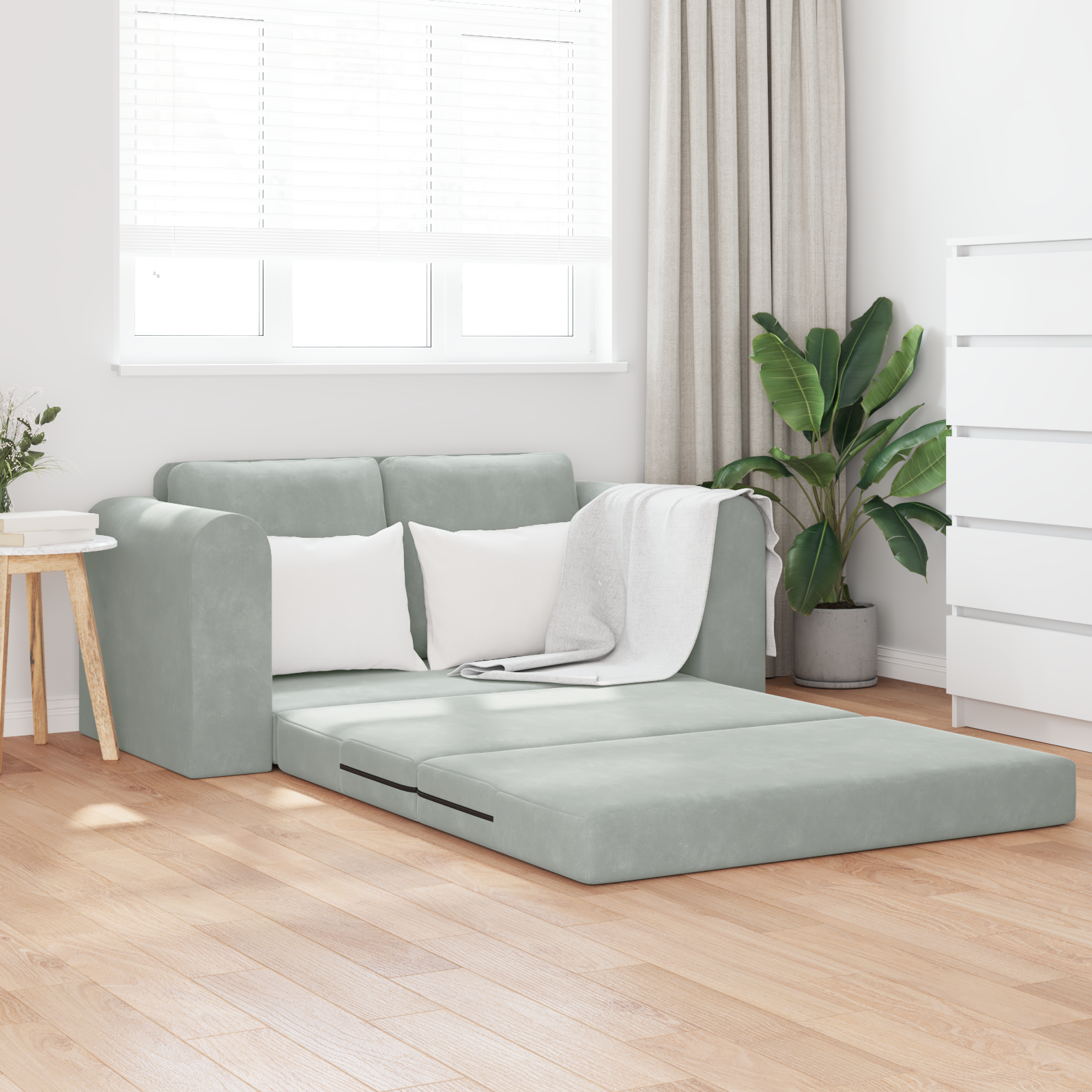 Divano Letto Grigio Chiaro 148 X 71 X 83 Cm Velluto