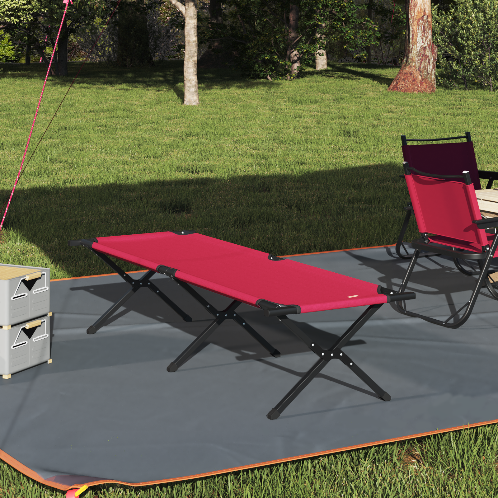 Letto Da Campeggio Pieghevole Rosso Tessuto Oxford