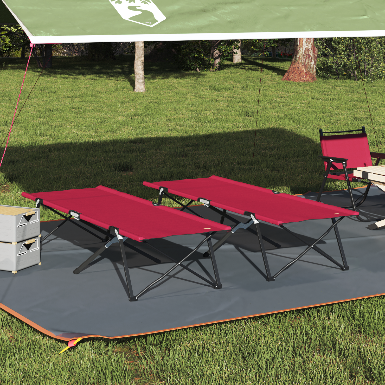 Letto Da Campeggio Pieghevole 2 Pcs Rosso 206 X 76 X 74 cm