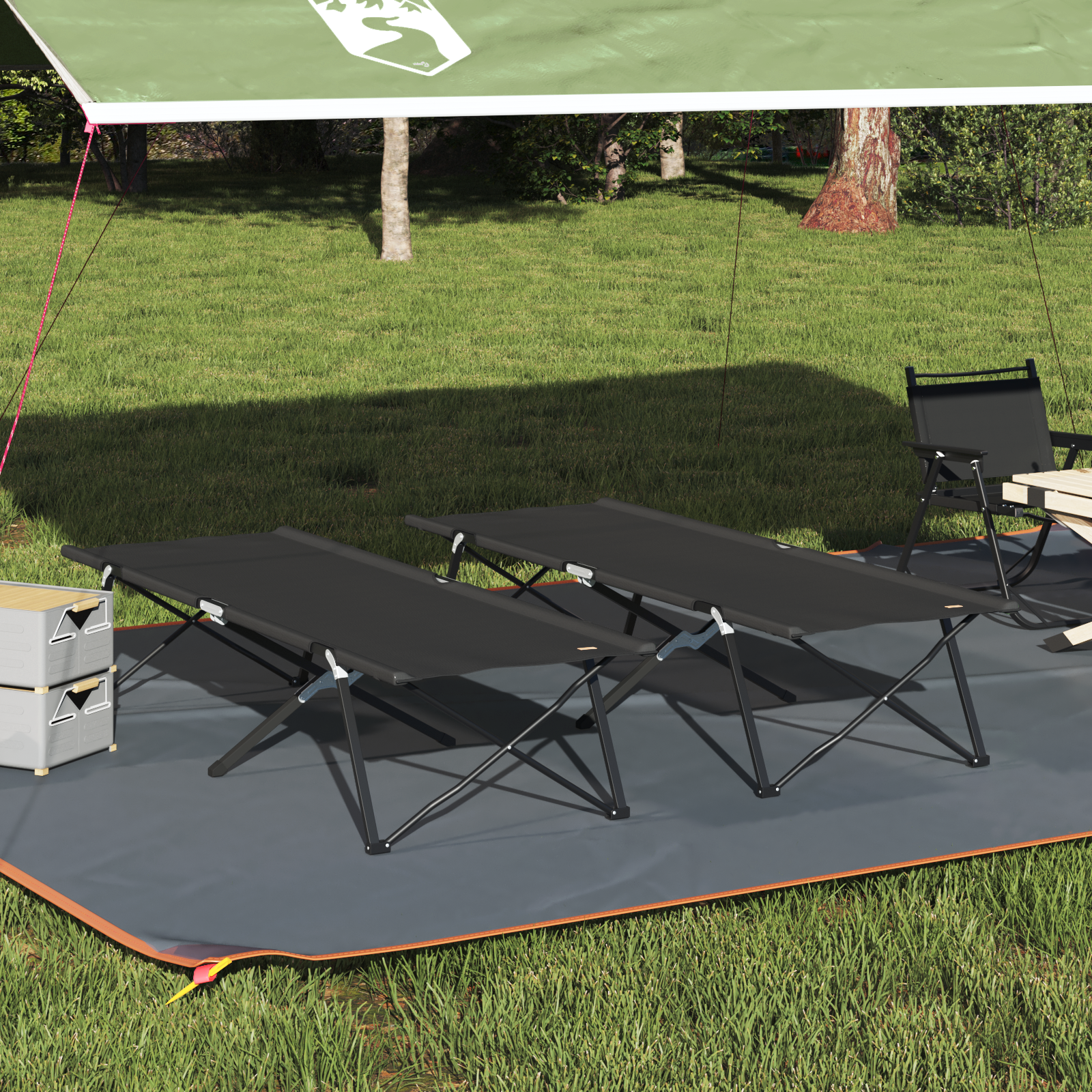 Letto Da Campeggio Pieghevole 2 Pcs Nero 206 X 76 X 74 cm