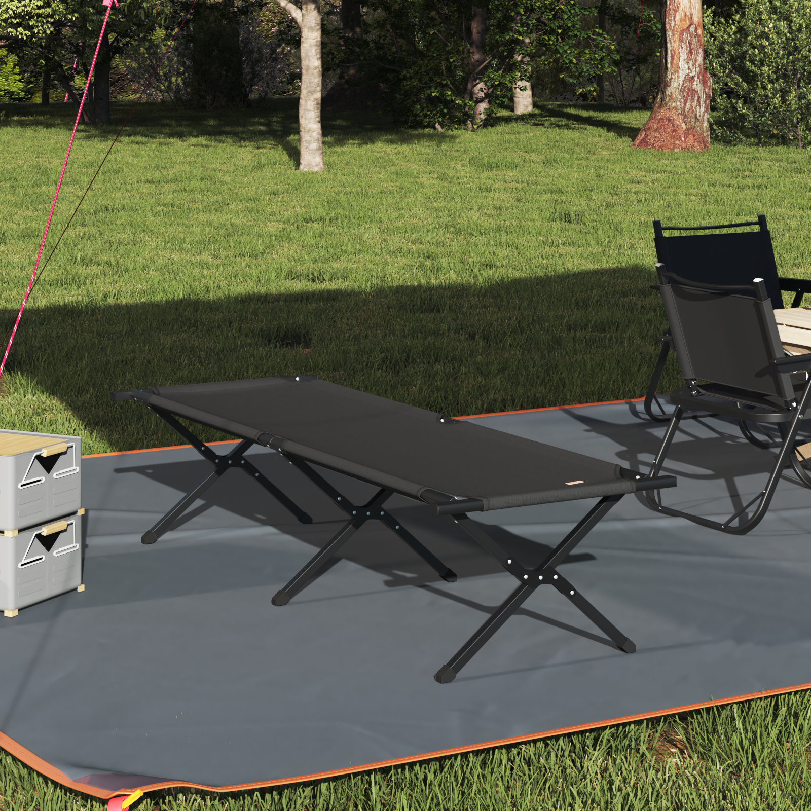 Letto Da Campeggio Pieghevole Nero Tessuto Oxford