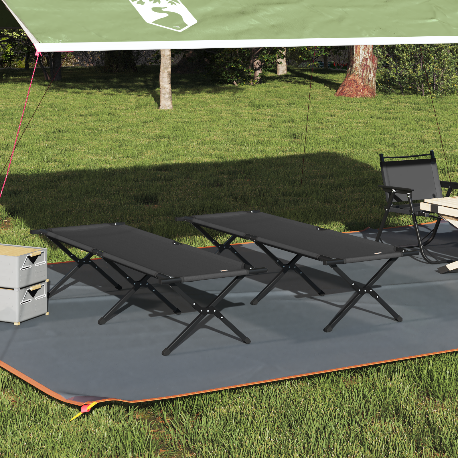 Letto Da Campeggio Pieghevole Nero Tessuto Oxford