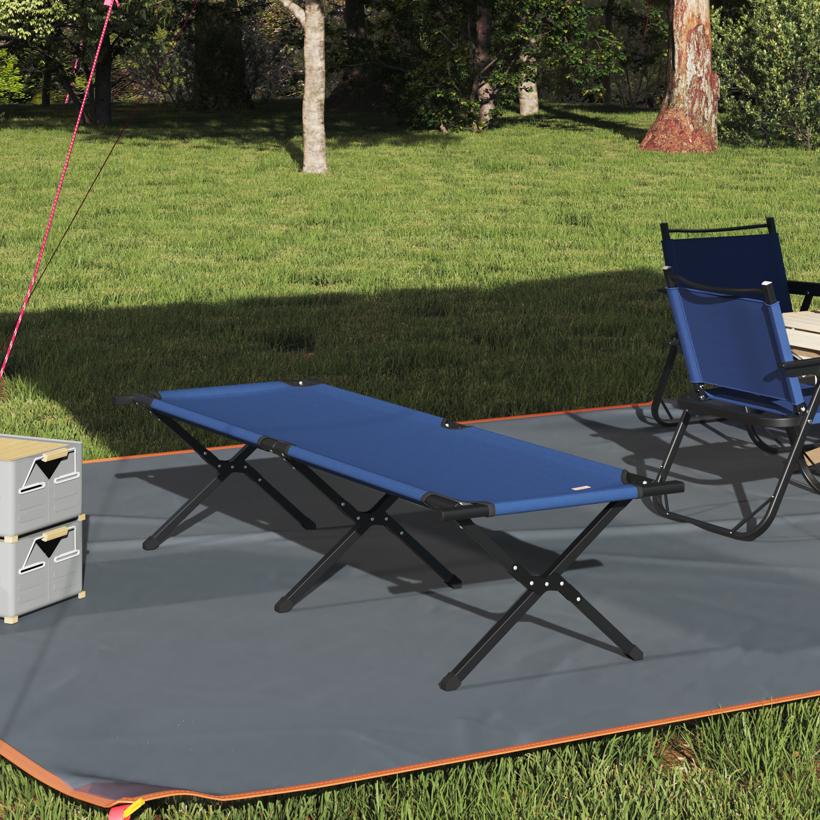 Letto Da Campeggio Pieghevole Blu Tessuto Oxford