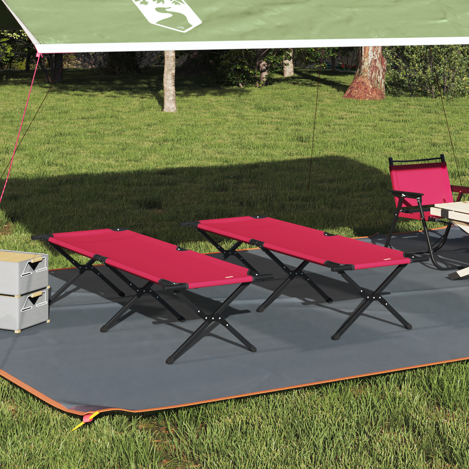 Letto Da Campeggio Pieghevole Rosso Tessuto Oxford