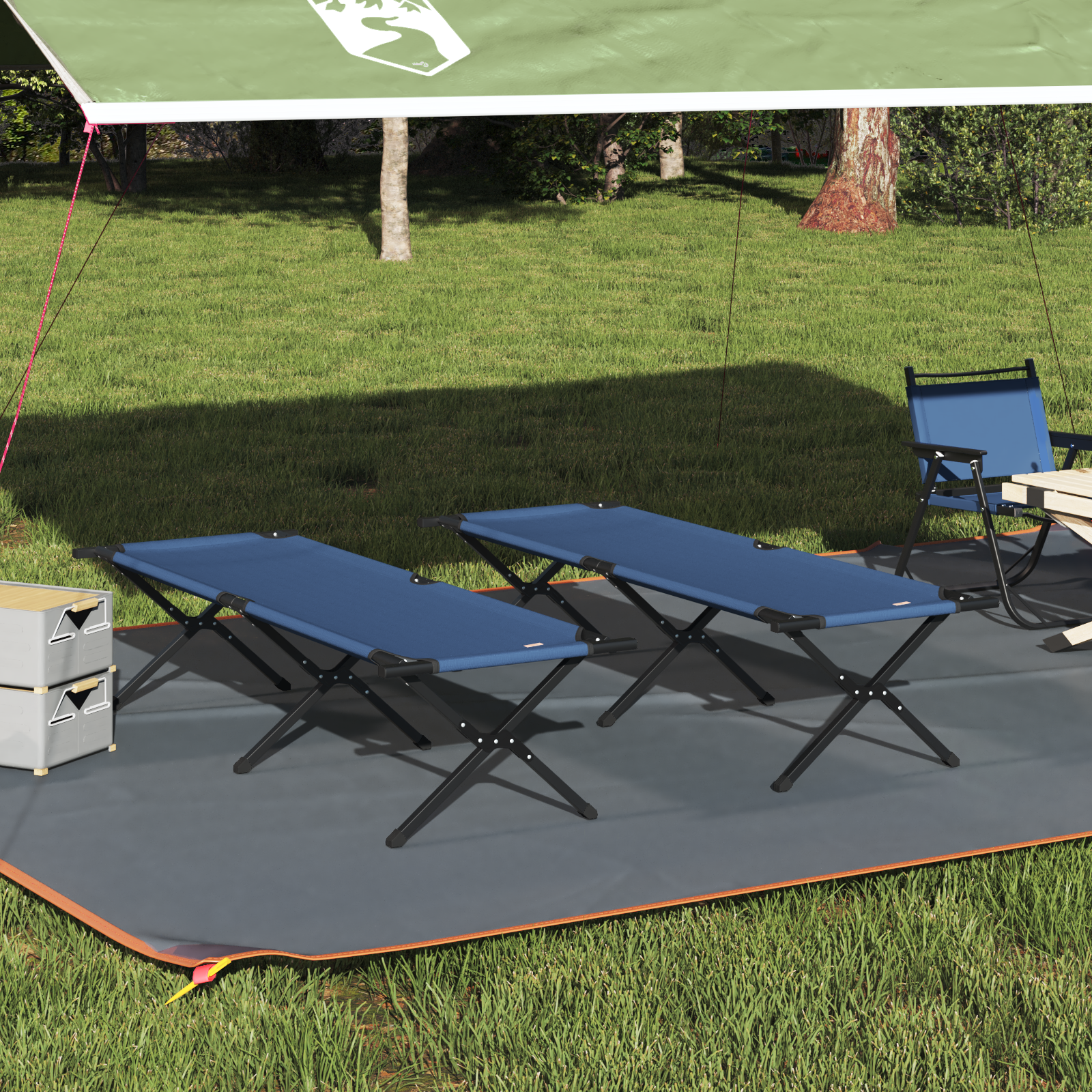 Letto Da Campeggio Pieghevole Blu Tessuto Oxford