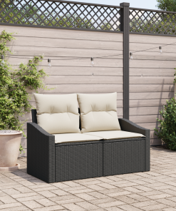 Divano Da Giardino Con Cuscino Nero 123 X 62 X 69cm Polyrattan
