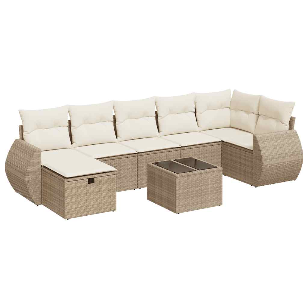 Set Divano Da Giardino 8 Pz Con Cuscini Beige In Polyrattan - Image 2
